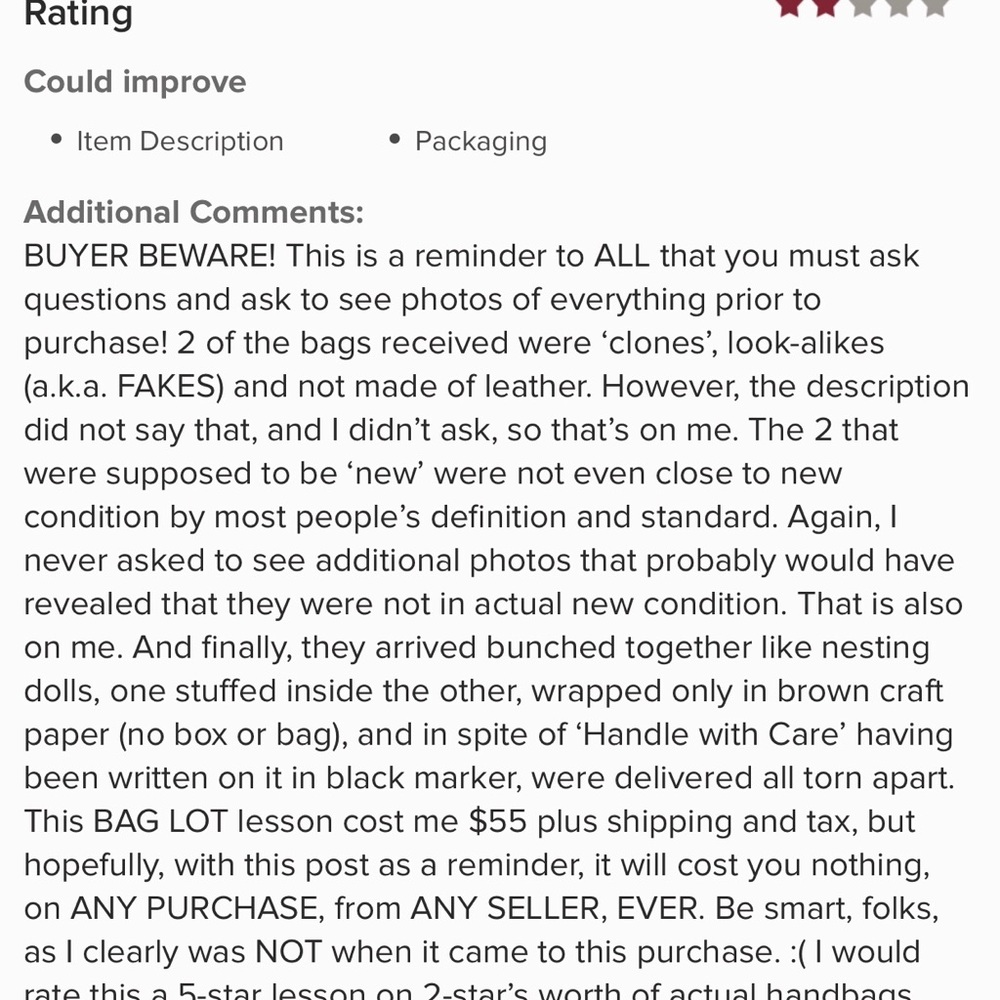 ** RECENT EXPERIENCE WITH POSH PURCHASING **